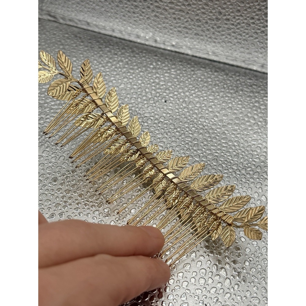 Gold Leaf Wedding Headpiece Greek Goddess Bridal Comb Golden Leaf Athena Vtg - Picture 5 of 6